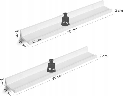 PÓŁKI WISZĄCE ZESTAW 2 SZT BIAŁE 60 CM PÓŁKI WISZĄCE ZESTAW 2 SZT BIAŁE 60 CM