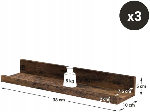 PÓŁKA NA ŚCIANĘ ZESTAW 3 SZT RUSTYKALNE LOFT PÓŁKA NA ŚCIANĘ ZESTAW 3 SZT RUSTYKALNE LOFT