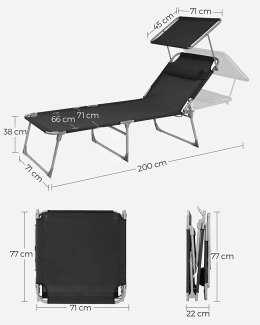 LEŻAK ROZKŁADANY CZARNY METAL DASZEK 200CM 150KG