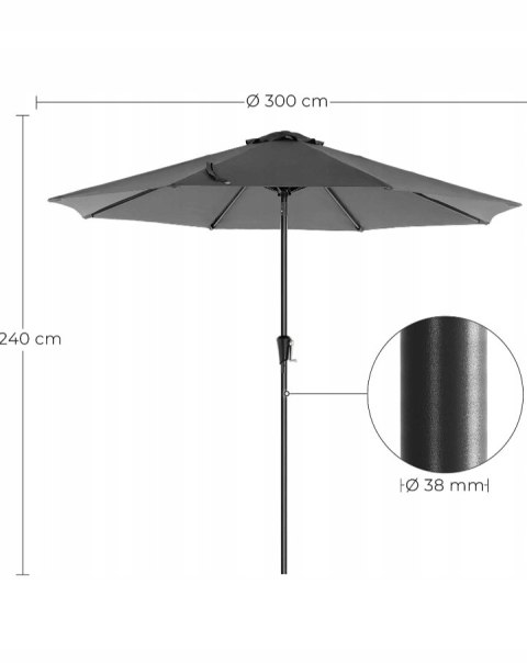PARASOL OGRODOWY SZARY ANTRACYT 3 M KLASYCZNY PARASOL OGRODOWY SZARY ANTRACYT 3 M KLASYCZNY