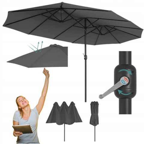 PARASOL OGRODOWY TARASOWY Z WYSIĘGNIKIEM CIEMNY SZARY 460 x 245 cm ANTRACYT