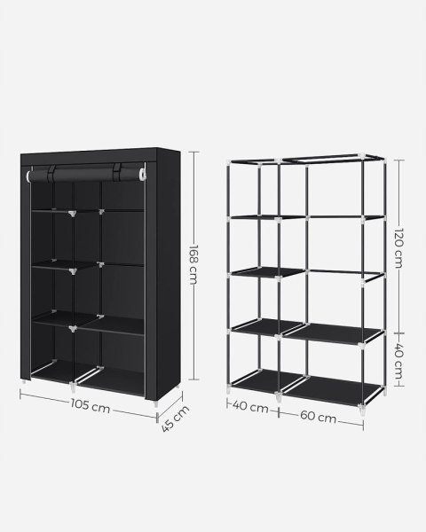 SZAFA MATERAŁOWA TEKSTYLNA MODUŁOWA 105 x 168 x 45 cm CZARNA SZAFA MATERAŁOWA TEKSTYLNA MODUŁOWA 105 x 168 x 45 cm CZARNA
