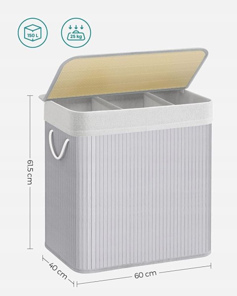KOSZ WOLNOSTOJĄCY NA PRANIE SEGREGACJA SORTER ZABAWKI 150L SZARY BAMBUSOWY KOSZ WOLNOSTOJĄCY NA PRANIE SEGREGACJA SORTER ZABAWKI 150L SZARY BAMBUSOWY