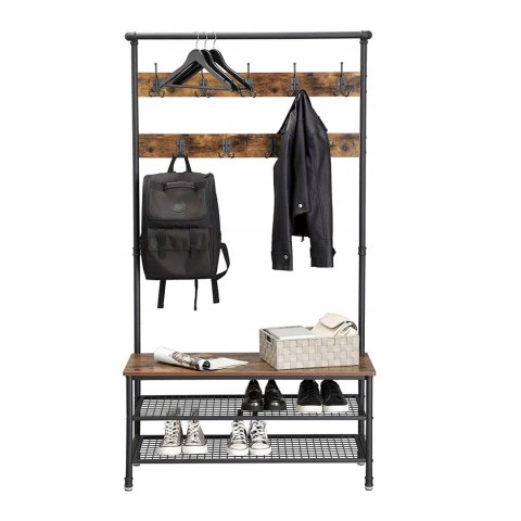 REGAŁ NA BUTY Z WIESZAKIEM RUSTYKALNY BRĄZ VINTAGE 100 x 182 x 41,5 cm LOFT REGAŁ NA BUTY Z WIESZAKIEM RUSTYKALNY BRĄZ VINTAGE 100 x 182 x 41,5 cm LOFT