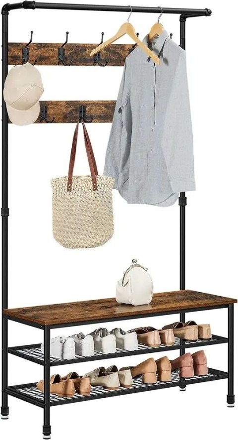 REGAŁ NA BUTY Z WIESZAKIEM RUSTYKALNY BRĄZ VINTAGE 100 x 182 x 41,5 cm LOFT REGAŁ NA BUTY Z WIESZAKIEM RUSTYKALNY BRĄZ VINTAGE 100 x 182 x 41,5 cm LOFT