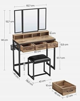 TOALETKA INDUSTRIALNA SZARY BRĄZ 90 x 141 x 40cm + TABORET RUSTYKALNA