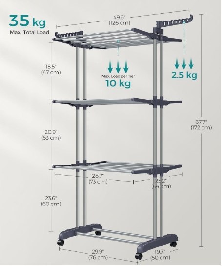 SUSZARKA NA UBRANIA STOJĄCA szara DUŻA SKŁADANA Songmics 172 cm x 47-60 cm SUSZARKA NA UBRANIA STOJĄCA szara DUŻA SKŁADANA Songmics 172 cm x 47-60 cm