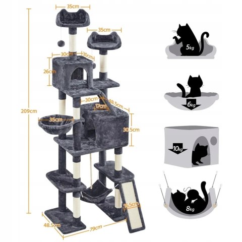 DRAPAK DLA KOTA wieża domek legowisko yaheetech 209 CM CIEMNY SZARY DRAPAK DLA KOTA wieża domek legowisko yaheetech 209 CM CIEMNY SZARY