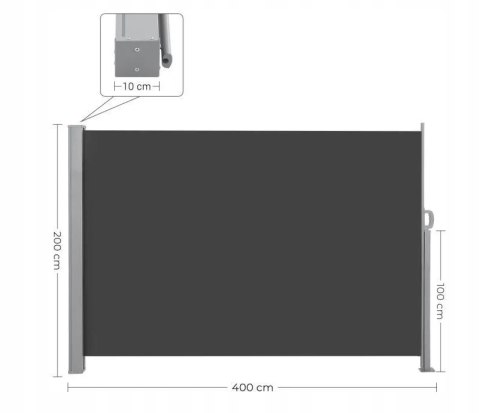 MARKIZA BOCZNA ROLETA WYSUWANA 200 x 400 cm SZARA antracyt