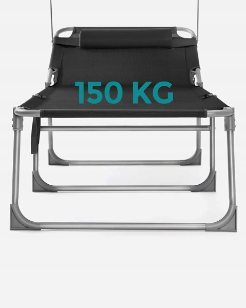 LEŻAK ROZKŁADANY CZARNY METAL DASZEK 200CM 150KG LEŻAK ROZKŁADANY CZARNY METAL DASZEK 200CM 150KG