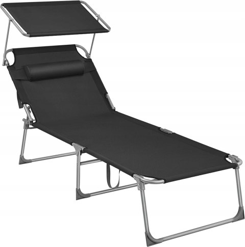 LEŻAK ROZKŁADANY CZARNY METAL DASZEK 200CM 150KG LEŻAK ROZKŁADANY CZARNY METAL DASZEK 200CM 150KG