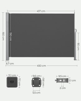 MARKIZA BOCZNA ROLETA WYSUWANA ANTRACYT ciemny szary 160x450 cm