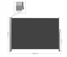 MARKIZA BOCZNA ROLETA WYSUWANA SZARA antracyt 200 x 400 cm