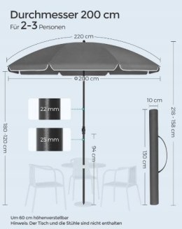 PARASOL PLAŻOWY DUŻY SKŁADANY SZARY UPF 50+ 200 x 218 cm