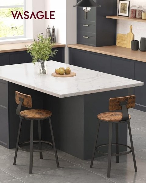 ZESTAW 2 KRZESEŁ HOKERÓW z oparciem Songmics czarny, rustykalny brąz