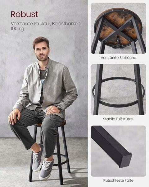 ZESTAW 2 KRZESEŁ HOKERÓW z oparciem Songmics czarny, rustykalny brąz