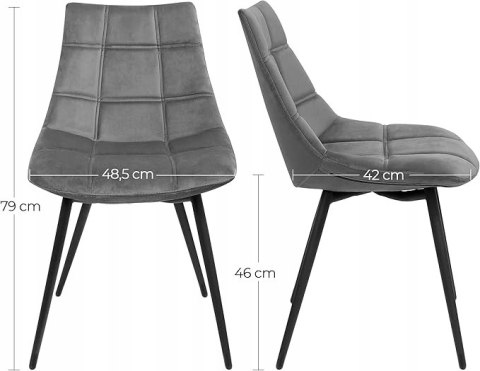 ZESTAW 2 KRZESEŁ Songmics welur odcienie szarości