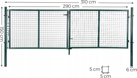 BRAMA OGRODOWA podwójna ze słupkami zamykana 310 x 100 cm zielona BRAMA OGRODOWA podwójna ze słupkami zamykana 310 x 100 cm zielona