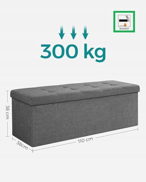 ŁAWKA PUFA TAPICEROWANA ze schowkiem 110 x 38 x 38 cm odcienie szarości ŁAWKA PUFA TAPICEROWANA ze schowkiem 110 x 38 x 38 cm odcienie szarości