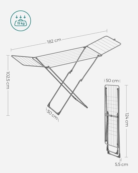 SUSZARKA WOLNOSTOJĄCA pozioma Songmics 50 x 182 x 102,5 cm szara SUSZARKA WOLNOSTOJĄCA pozioma Songmics 50 x 182 x 102,5 cm szara