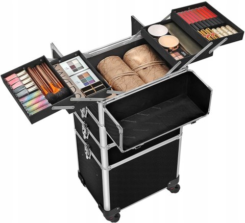 Walizka organizer do makijażu kółka profesjonalna duża czarna 35x25x79 cm Walizka organizer do makijażu kółka profesjonalna duża czarna 35x25x79 cm