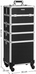 Walizka organizer do makijażu kółka profesjonalna duża czarna 35x25x79 cm