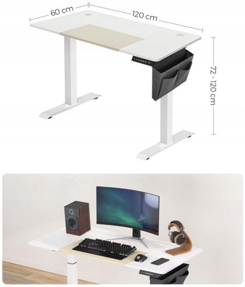 BIURKO Z ELEKTRYCZNĄ REGULACJĄ WYSOKOŚCI Songmics 140x60x120cm biały/beż BIURKO Z ELEKTRYCZNĄ REGULACJĄ WYSOKOŚCI Songmics 140x60x120cm biały/beż