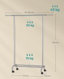 MOBILNY WIESZAK NA UBRANIA regulacja szerokości z dolną półką 156cm srebrny