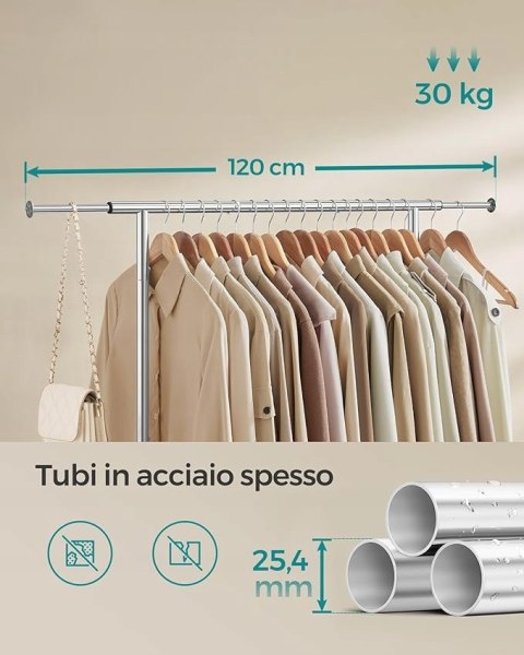 MOBILNY WIESZAK NA UBRANIA regulacja szerokości z dolną półką 156cm srebrny MOBILNY WIESZAK NA UBRANIA regulacja szerokości z dolną półką 156cm srebrny