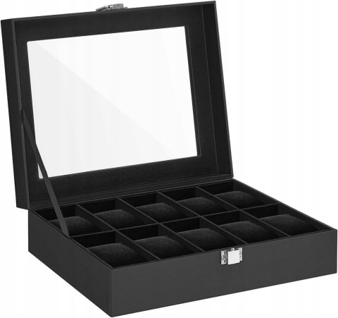 Pudełko na zegarki z 10 przegródkami SONGMICS CZARNE 25x20x8 cm Pudełko na zegarki z 10 przegródkami SONGMICS CZARNE 25x20x8 cm