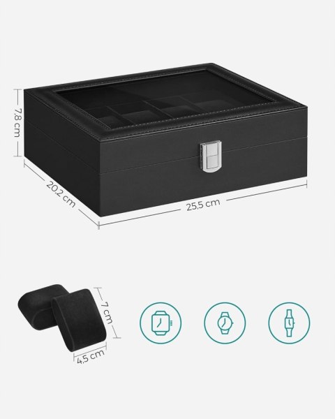 Pudełko na zegarki z 10 przegródkami SONGMICS CZARNE 25x20x8 cm Pudełko na zegarki z 10 przegródkami SONGMICS CZARNE 25x20x8 cm