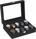 Pudełko na zegarki z 10 przegródkami SONGMICS CZARNE 25x20x8 cm