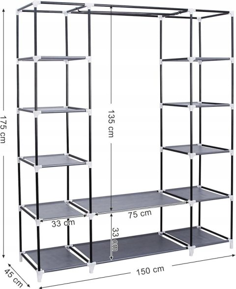 SZAFA MATERIAŁOWA SKŁADANA z przesuwaną zasłoną szara songmics SZAFA MATERIAŁOWA SKŁADANA z przesuwaną zasłoną szara songmics