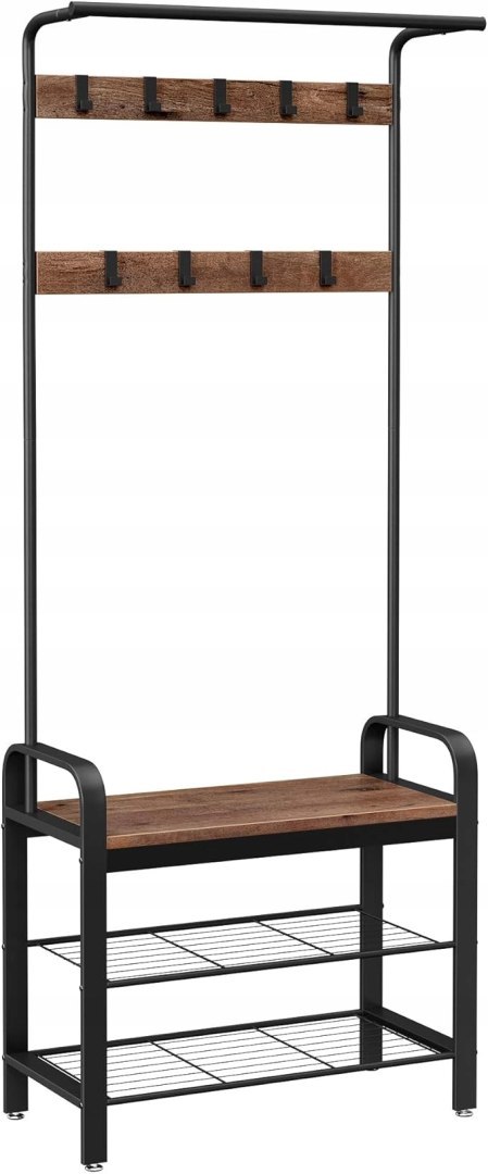 WIESZAK STOJĄCY z siedziskiem i półkami Songmics 183cm orzechowy brąz WIESZAK STOJĄCY z siedziskiem i półkami Songmics 183cm orzechowy brąz