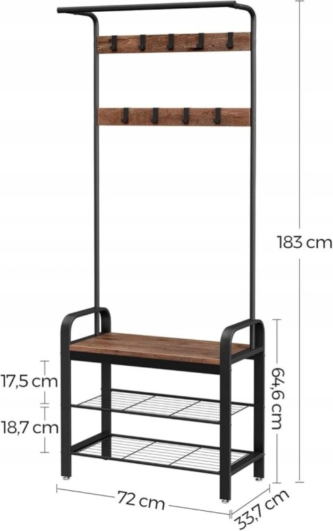 WIESZAK STOJĄCY z siedziskiem i półkami Songmics 183cm orzechowy brąz WIESZAK STOJĄCY z siedziskiem i półkami Songmics 183cm orzechowy brąz