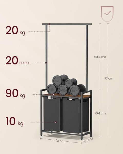 KOSZ NA PRANIE z wieszakiem segregacja 2 przegrody brąz 2x46L czarny KOSZ NA PRANIE z wieszakiem segregacja 2 przegrody brąz 2x46L czarny