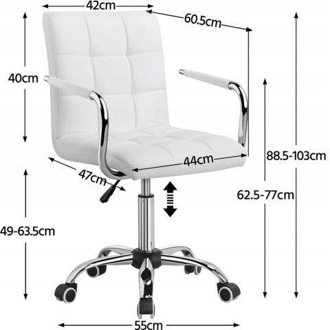 KRZESŁO OBROTOWE FOTEL biurowy biały yaheetech chrom kółka