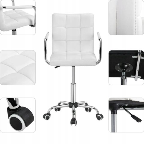 KRZESŁO OBROTOWE FOTEL biurowy biały yaheetech chrom kółka