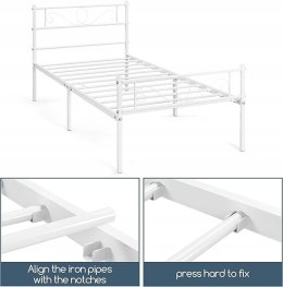 ŁÓŻKO POJEDYNCZE stelaż metalowy Yaheetech 90x200 biały