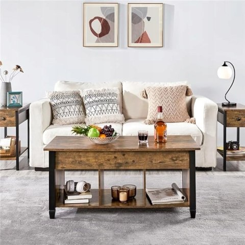 STOLIK KAWOWY ŁAWA z podnoszonym blatem yaheetech rustykalny brąz