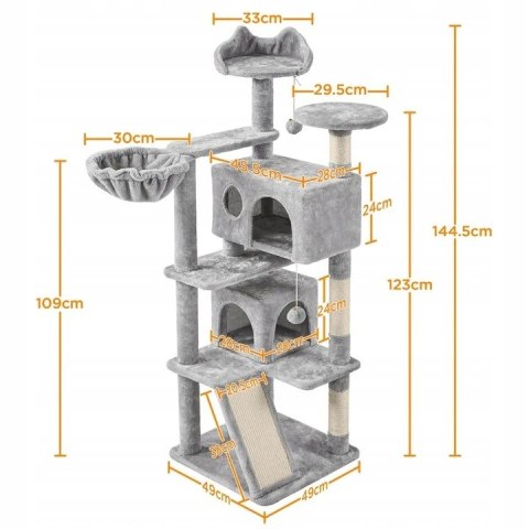DRAPAK DLA KOTA wieża domek legowisko yaheetech 144,5cm jasnoszary DRAPAK DLA KOTA wieża domek legowisko yaheetech 144,5cm jasnoszary