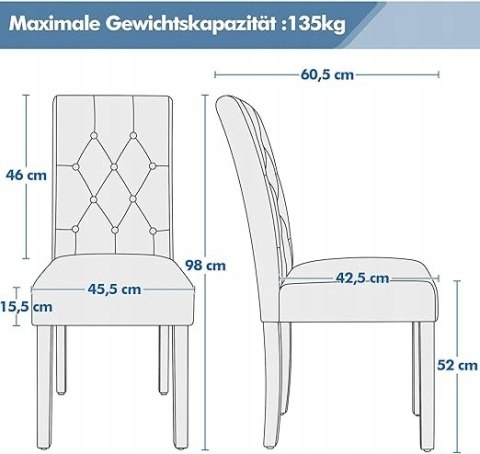 ZESTAW 2 KRZESEŁ do jadalni, białe 60,5 x 45,5 x 98 cm yaheetech ZESTAW 2 KRZESEŁ do jadalni, białe 60,5 x 45,5 x 98 cm yaheetech