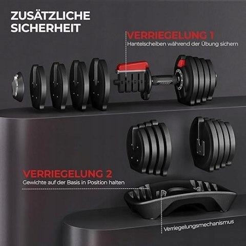 ZESTAW HANTLI Yaheetech Regulowane hantle 12 w 1, od 1,5 kg do 18 kg ZESTAW HANTLI Yaheetech Regulowane hantle 12 w 1, od 1,5 kg do 18 kg