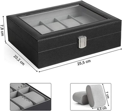 Pudełko na zegarki SONGMICS 25,5x20x8 cm czarne Pudełko na zegarki SONGMICS 25,5x20x8 cm czarne