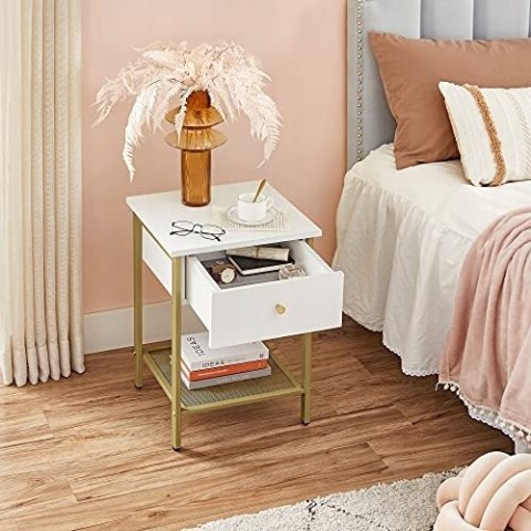 SZAFKA NOCNA stolik z szufladą biało złota GLAMOUR 55 cm SZAFKA NOCNA stolik z szufladą biało złota GLAMOUR 55 cm
