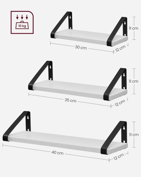 ZESTAW 3 PÓŁEK ŚCIENNYCH płyta wiórowa 40 x 12 cm biały ZESTAW 3 PÓŁEK ŚCIENNYCH płyta wiórowa 40 x 12 cm biały