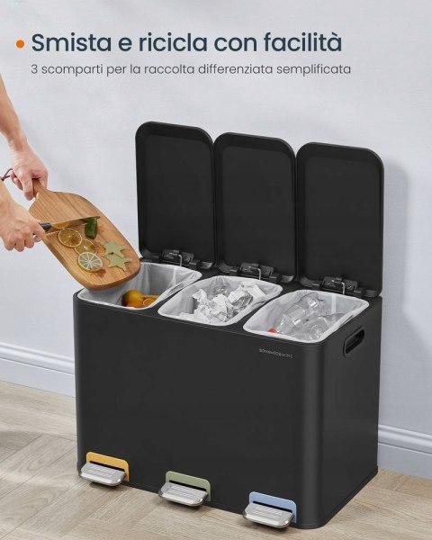 KOSZ NA ŚMIECI SEGREGACJA 3 X 15L songmics czarny KOSZ NA ŚMIECI SEGREGACJA 3 X 15L songmics czarny