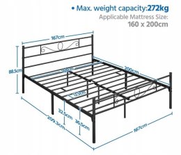 ŁÓŻKO STELAŻ podwójne metalowe Yaheetech 160x200 czarny (bez materaca)