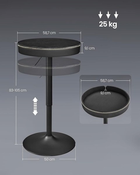 STOLIK BAROWY Songmics okrągły czarny 58,7 x 58,7 x 105 cm STOLIK BAROWY Songmics okrągły czarny 58,7 x 58,7 x 105 cm