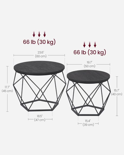 Stoliki kawowe zestaw 2 sztuk okrągłe 50 x 50 x 40cm industrialne czarne Stoliki kawowe zestaw 2 sztuk okrągłe 50 x 50 x 40cm industrialne czarne
